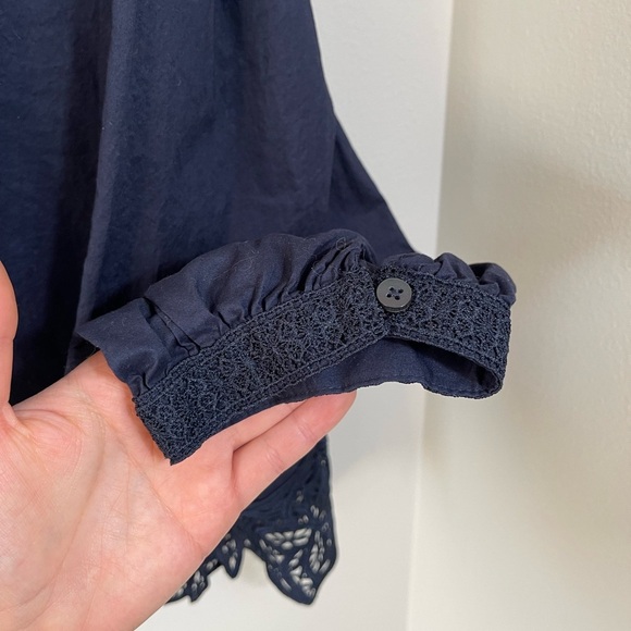 Chico's Elegant Blue Navy Women's Lace Trim Top Blouse Cotton Casual Career Sz 4 - Picture 6 of 16